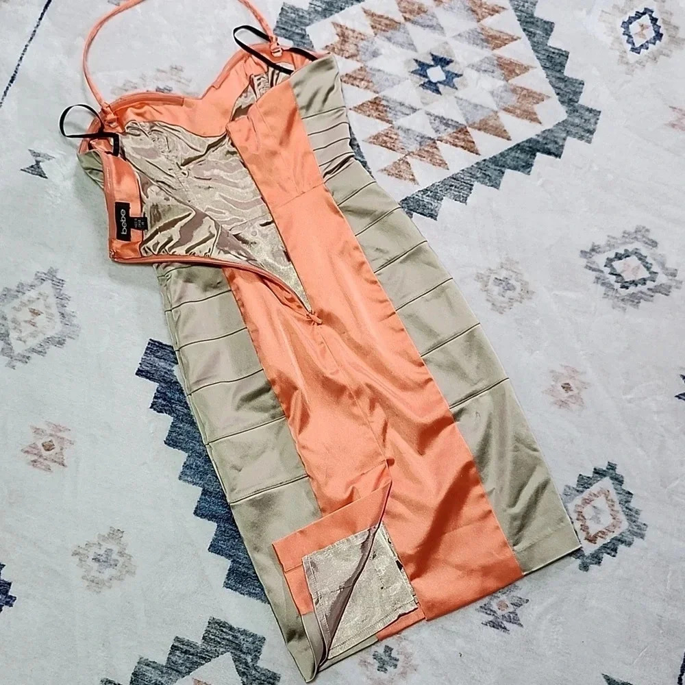 Bebe Strapless Colorblock Bodycon Dress Orange & Beige Size XS - Picture 5 of 7